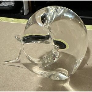 Hand Blown Art Glass Iridescent Dolphin Figurine Paperweight 4" Sea life Signed